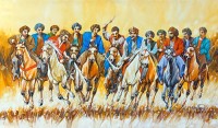 Momin Khan, 36 x 60 Inch, Acrylic on Canvas, Buzkashi Painting, AC-MK-132